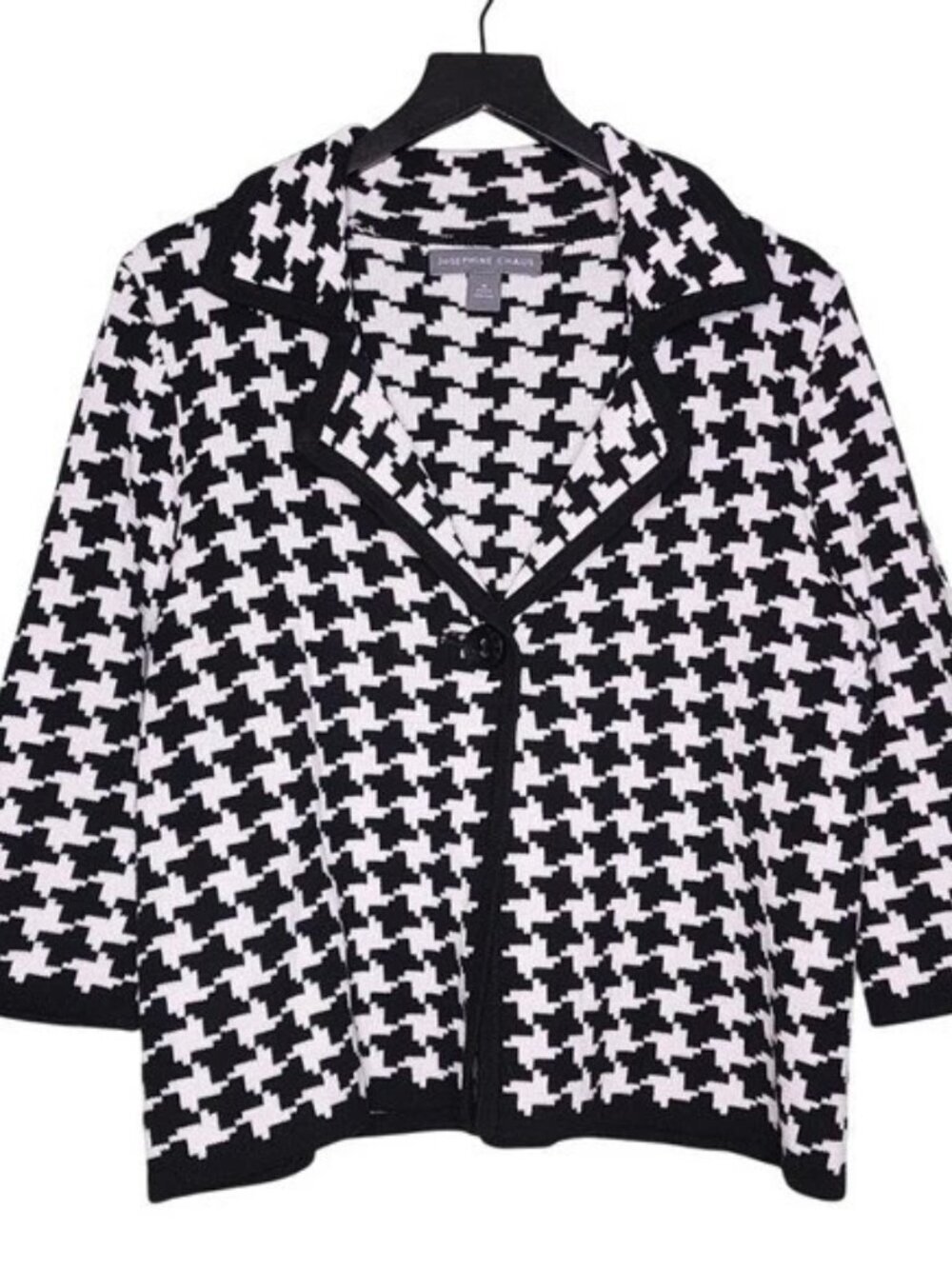 Josephine Chaus Sweater Knit Cardigan Houndstooth 3/4 Sleeve Buisiness Layering